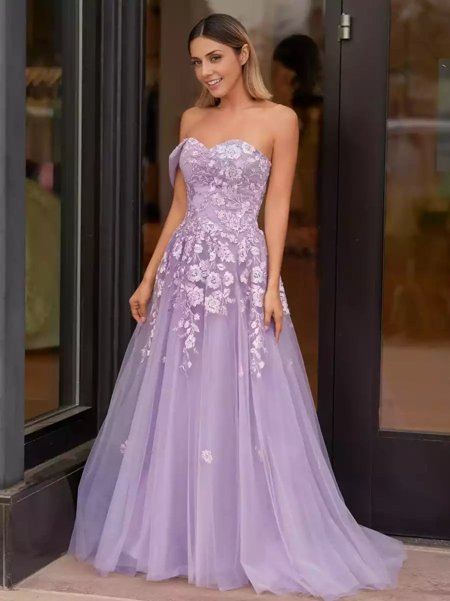 Noble and timeless one shoulder and ground sweetheart collar A-line silhouette sleeveless embroidered zipper back Prom Dresses