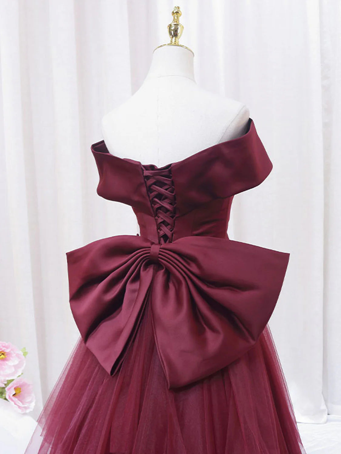 Burgundy Mermaid Tulle Long Prom DressBurgundy Formal Evening Dress