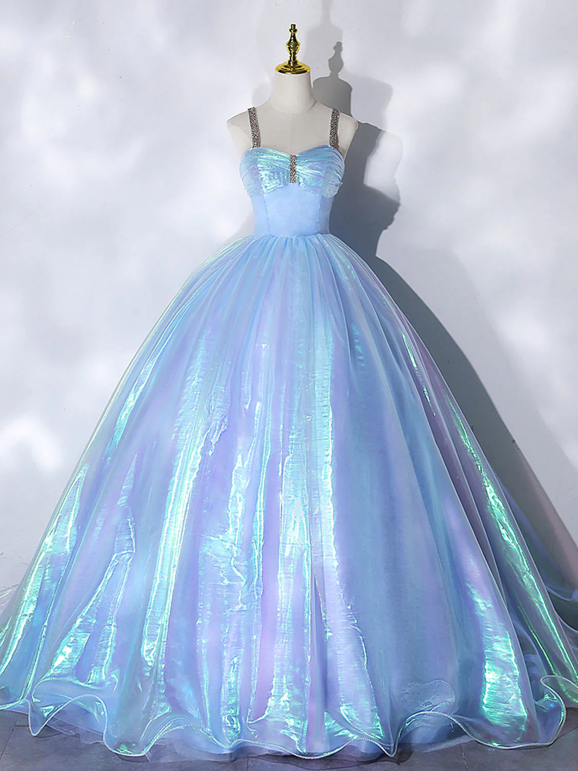 Ball Gown Sweetheart Neck Blue Tulle Long Prom Dress