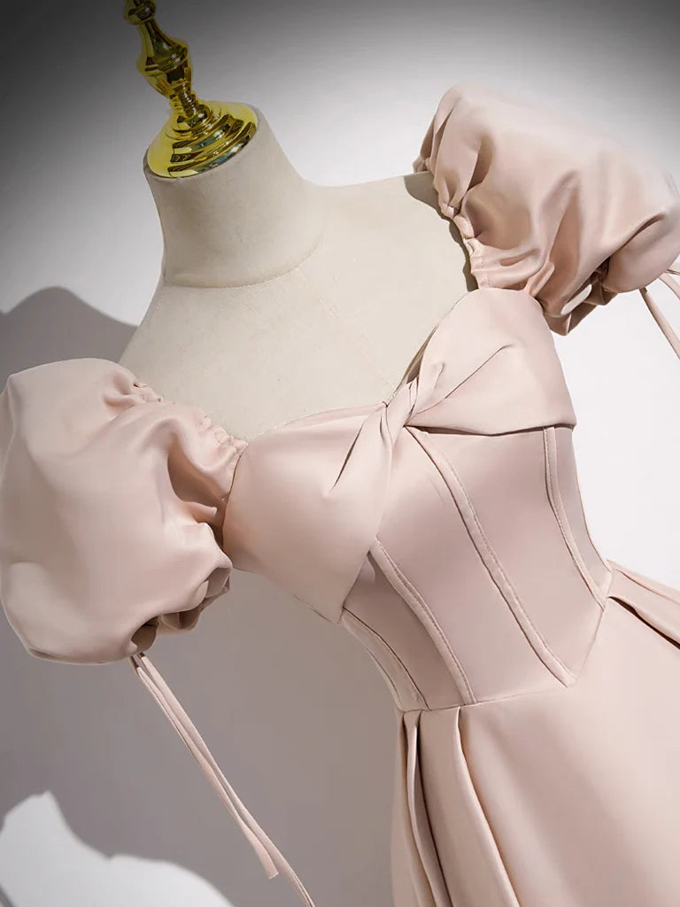 Simple Champagne Pink Satin Long Prom Dress