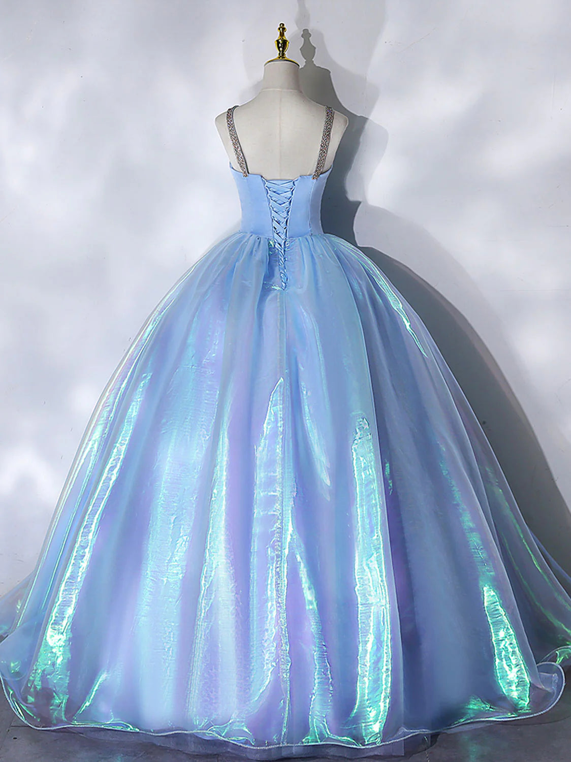 Ball Gown Sweetheart Neck Blue Tulle Long Prom Dress