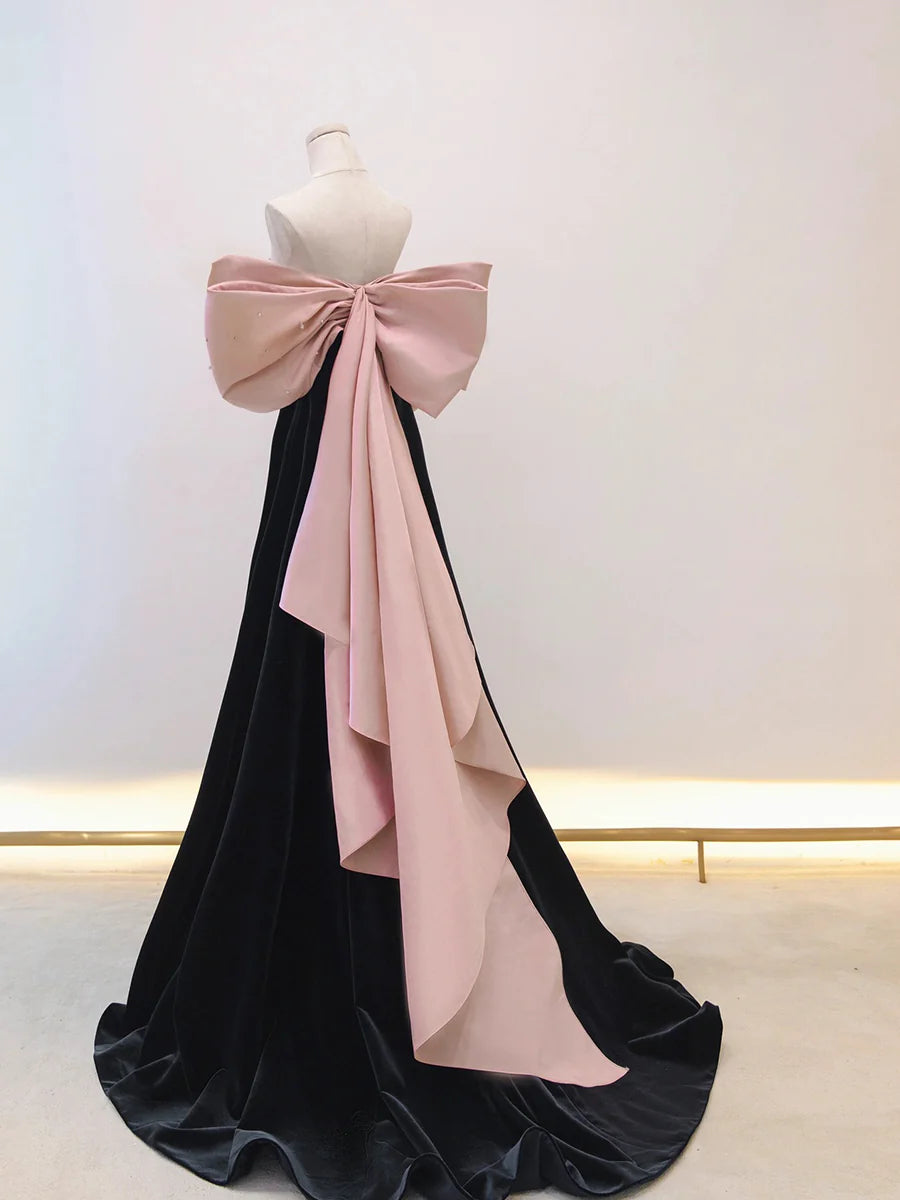 Black/pink velvet long prom dressblack long formal dress