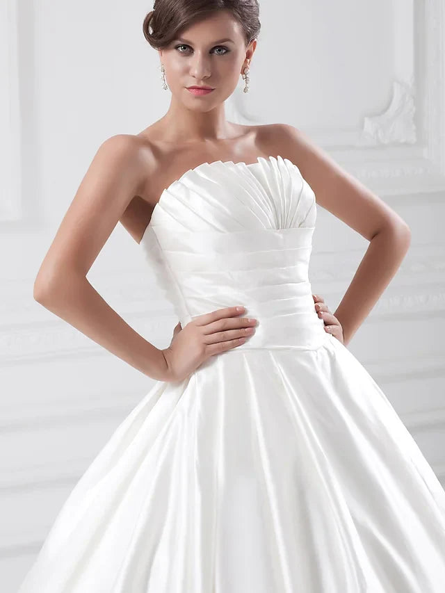 Dingji Ball Gown Wedding Dresses Strapless Court Train Satin Strapless Plus Size with Ruched Draping
