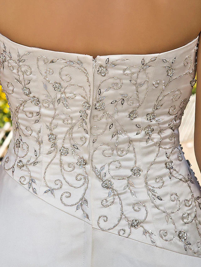 DingjiPrincess A-Line Wedding Dresses Strapless Chapel Train Satin Sleeveless