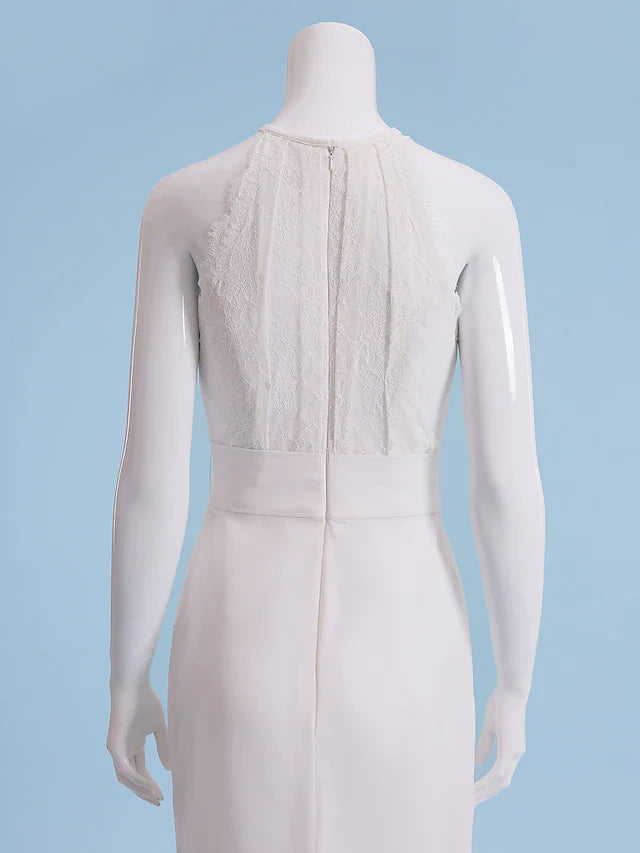 DingjiWedding Dresses Jewel Neck Floor Length Chiffon Lace Regular Straps Floral Lace with Lace Sash Ribbon