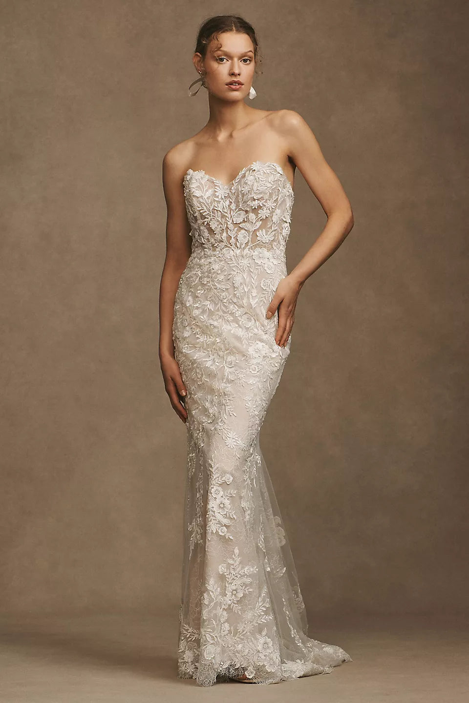 Off-Shoulder Floral Lace Mermaid Wedding Dresses (Ivory)