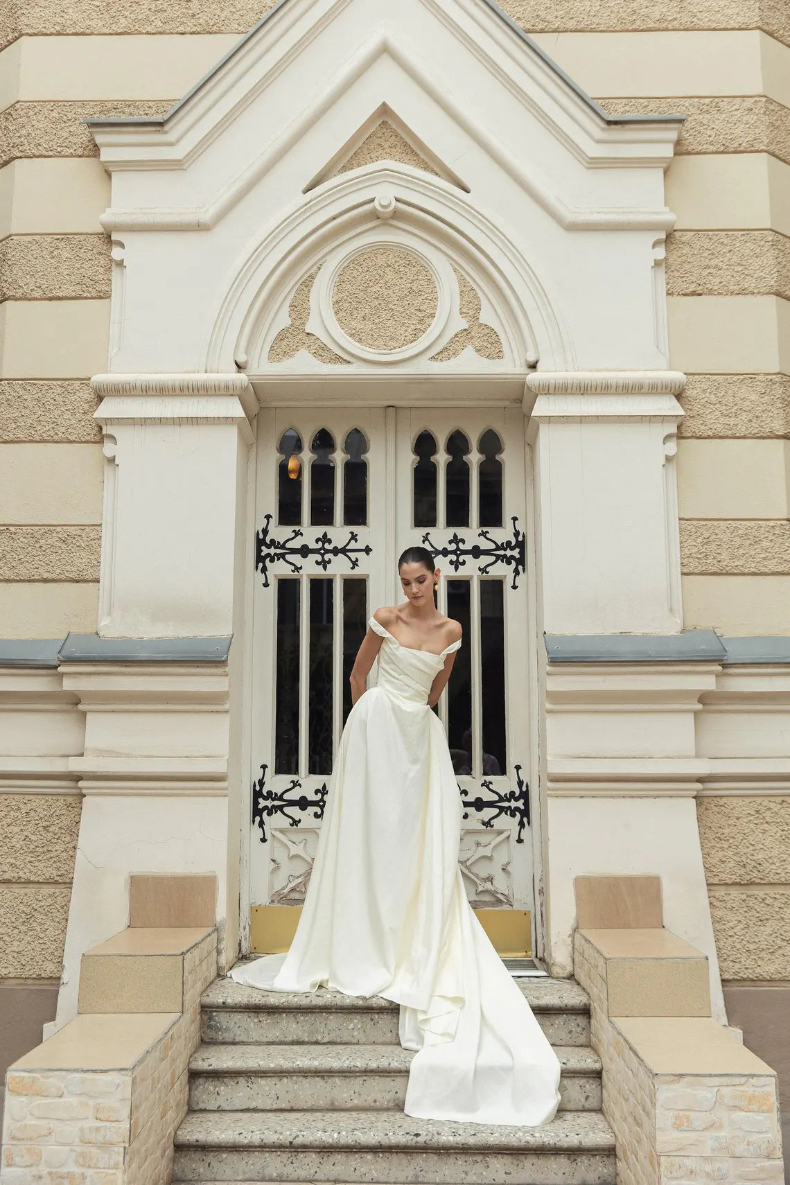 Off-Shoulder Satin Ball Gown Wedding Dresses (Ivory)