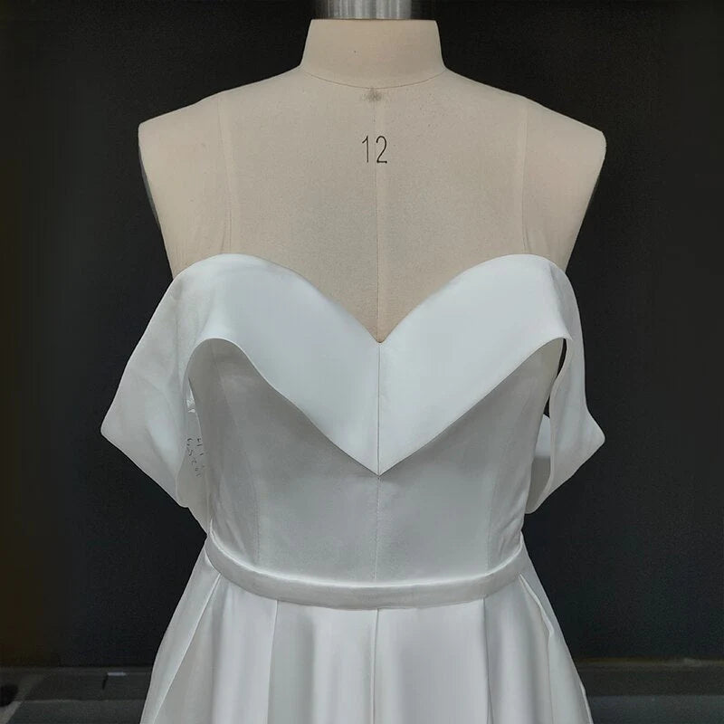 Glitter Off The Shoulder Ball Gown White Sweep Train Wedding Dress