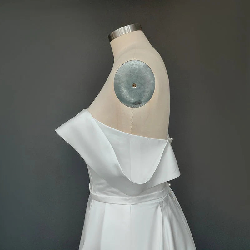 Glitter Off The Shoulder Ball Gown White Sweep Train Wedding Dress