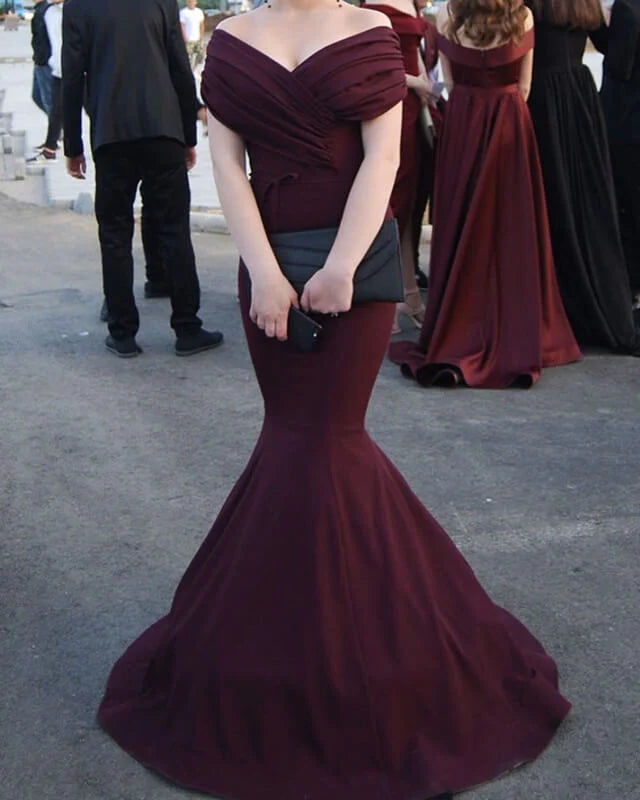 V Neck Off The Shoulder Evening Dress