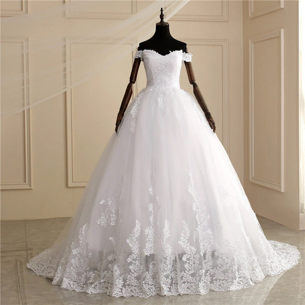 Charming Off The Shoulder Ivory Wedding Dresses Elegant Wedding Gowns
