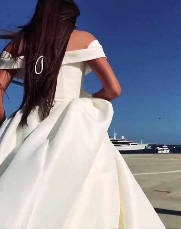 V Neck Ivory Wedding Dresses Ball Gown Long Prom Dresses