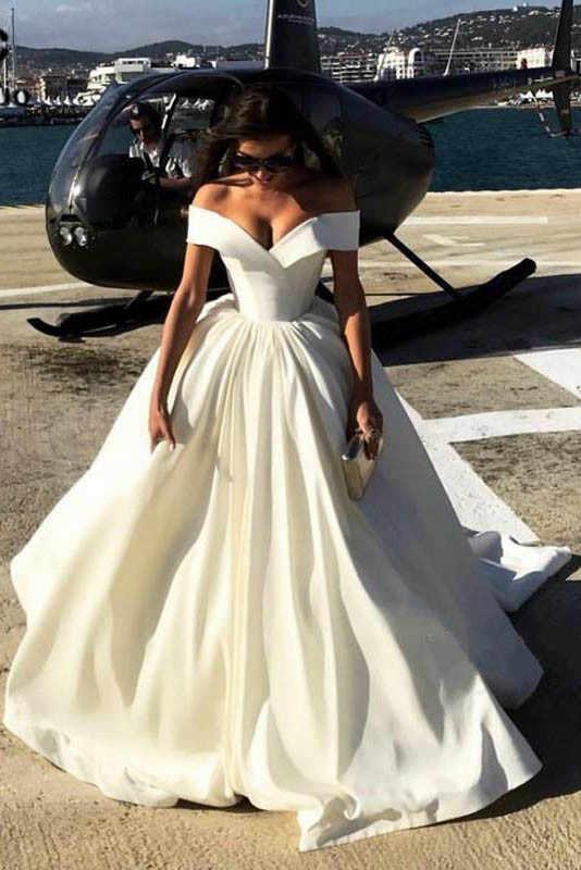 V Neck Ivory Wedding Dresses Ball Gown Long Prom Dresses