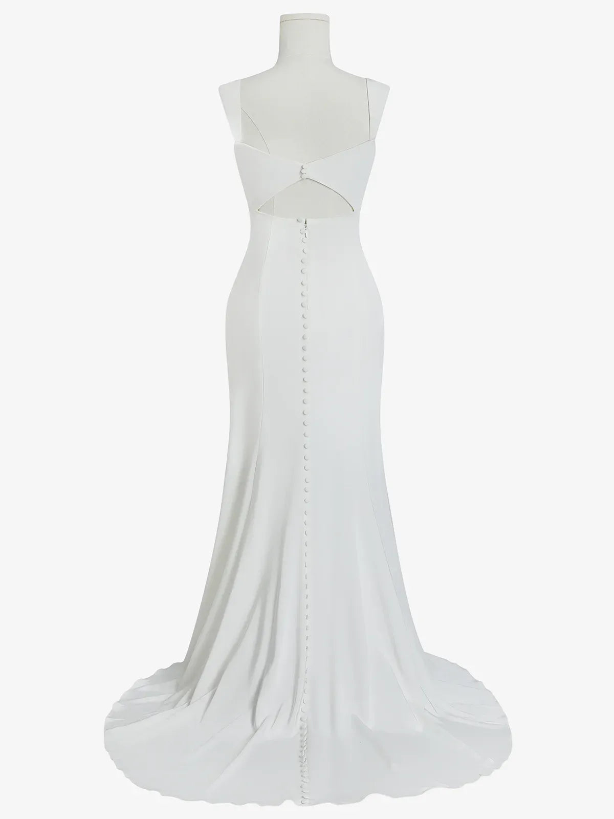Off-the-Shoulder Crepe Mermaid Wedding Dress with Front Slit & Button Back - Modern Bridal Gown