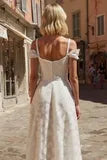 Off-the-Shoulder Lace A-Line Midi Wedding Dress with Sweetheart Neckli