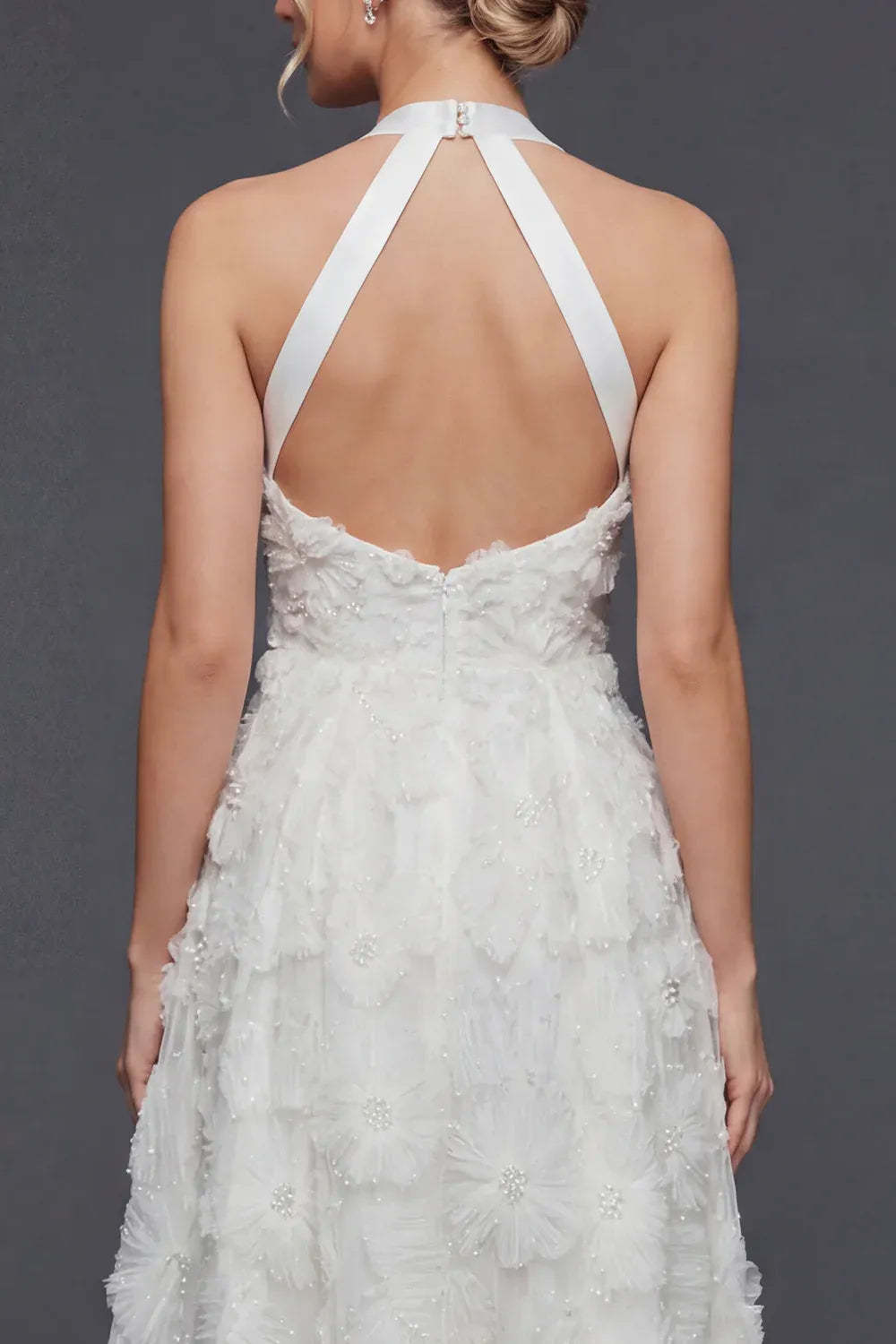 Off-the-Shoulder Lace Corset High-Low Wedding Dress