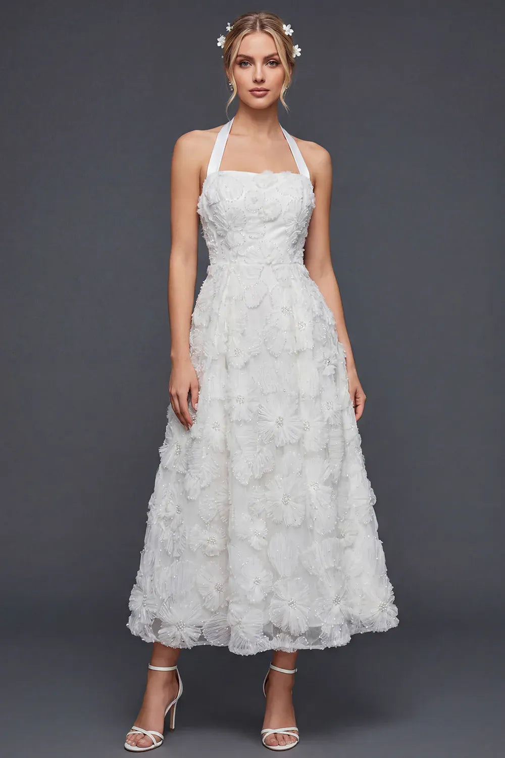 Off-the-Shoulder Lace Corset High-Low Wedding Dress