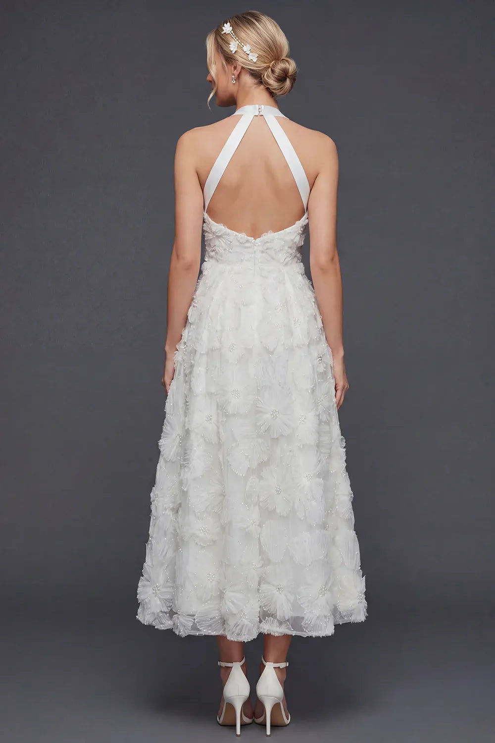 Off-the-Shoulder Lace Corset High-Low Wedding Dress
