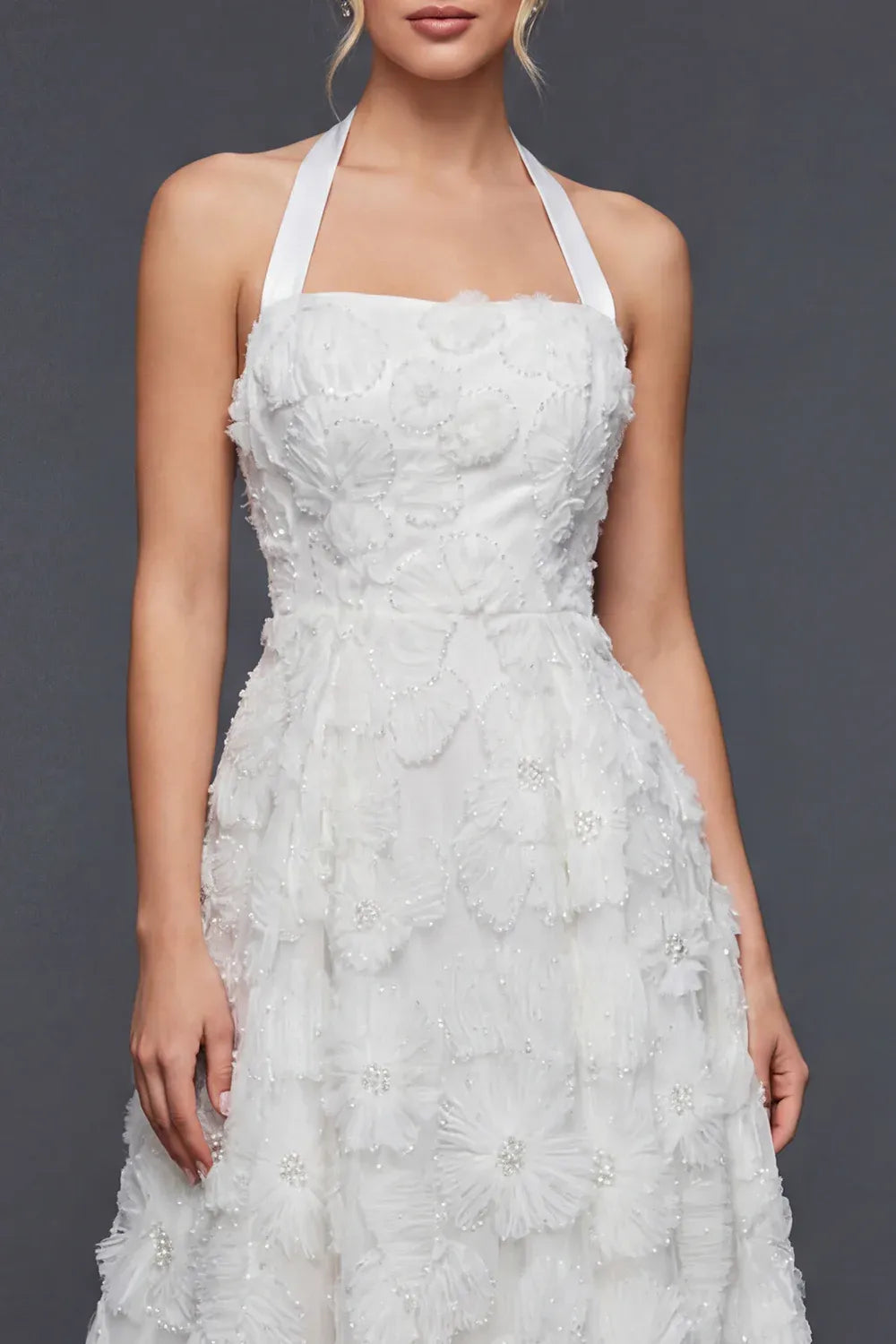 Off-the-Shoulder Lace Corset High-Low Wedding Dress