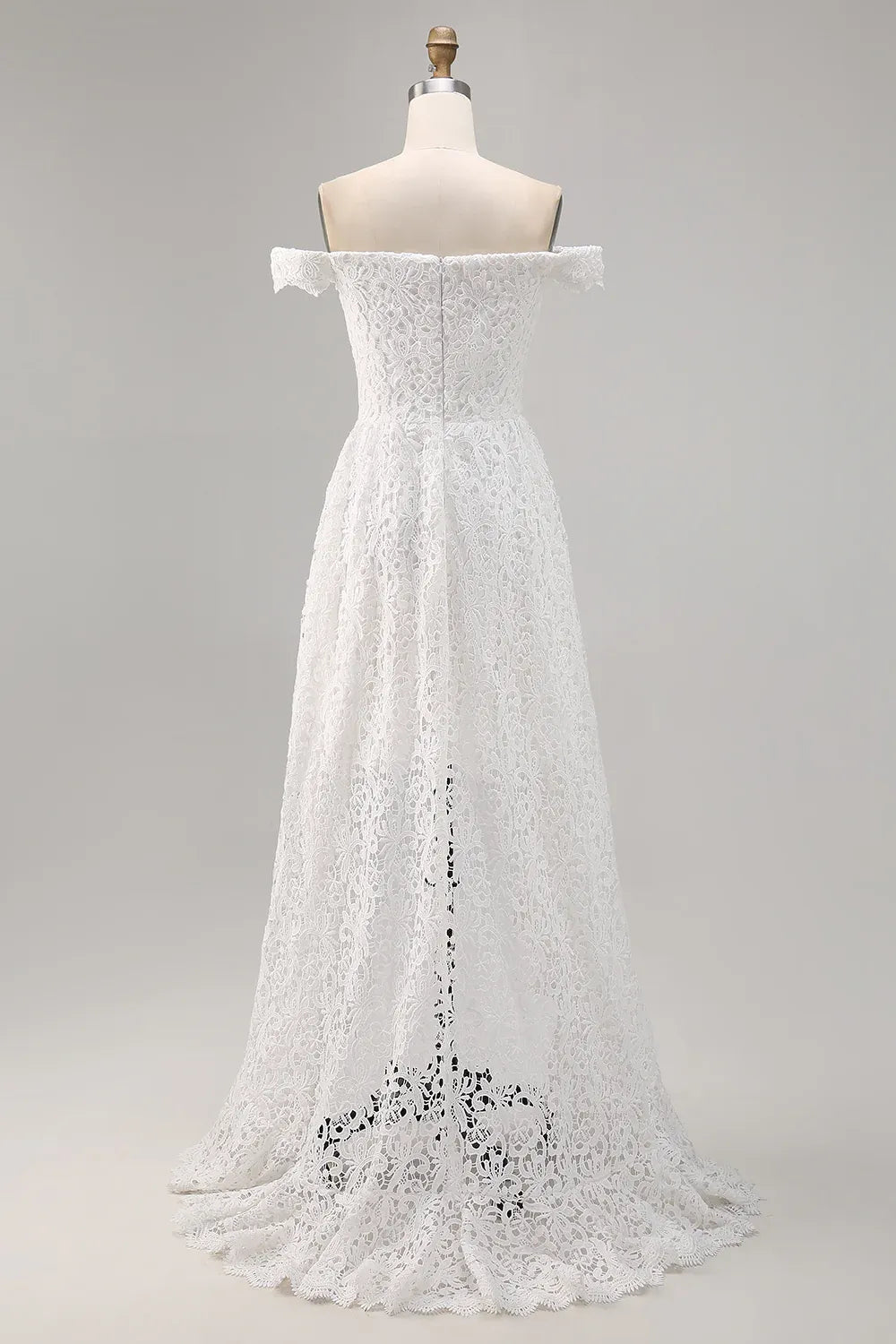 Off-the-Shoulder Lace High-Low Wedding Dress - Western Desert Bridal Gown