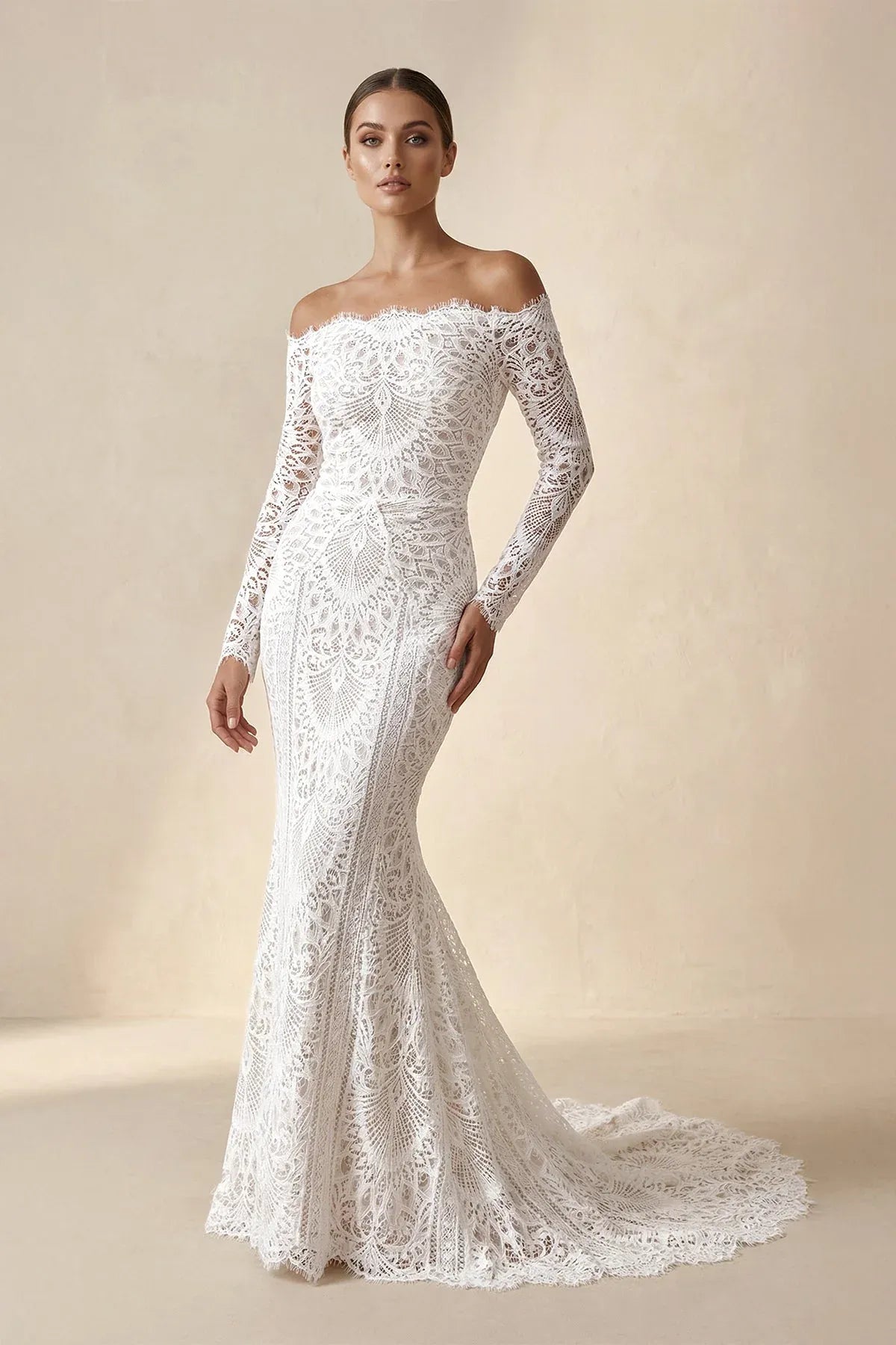 Off-the-Shoulder Lace Mermaid Wedding Dress