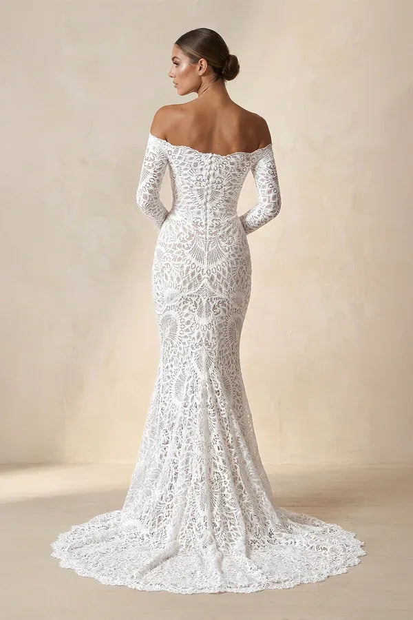 Gorgeous Off-the-Shoulder Lace Mermaid Wedding Dress