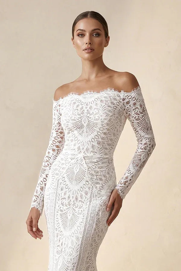 Gorgeous Off-the-Shoulder Lace Mermaid Wedding Dress