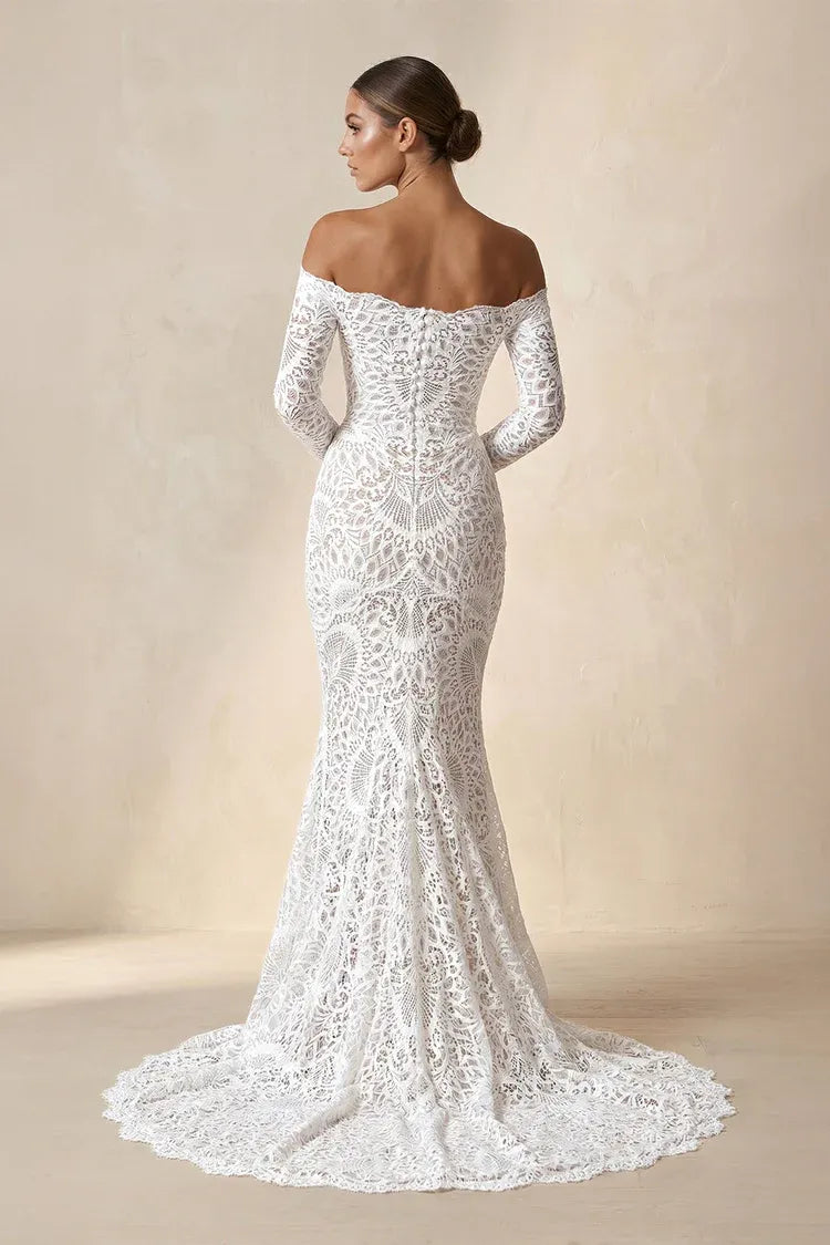 Gorgeous Off-the-Shoulder Lace Mermaid Wedding Dress