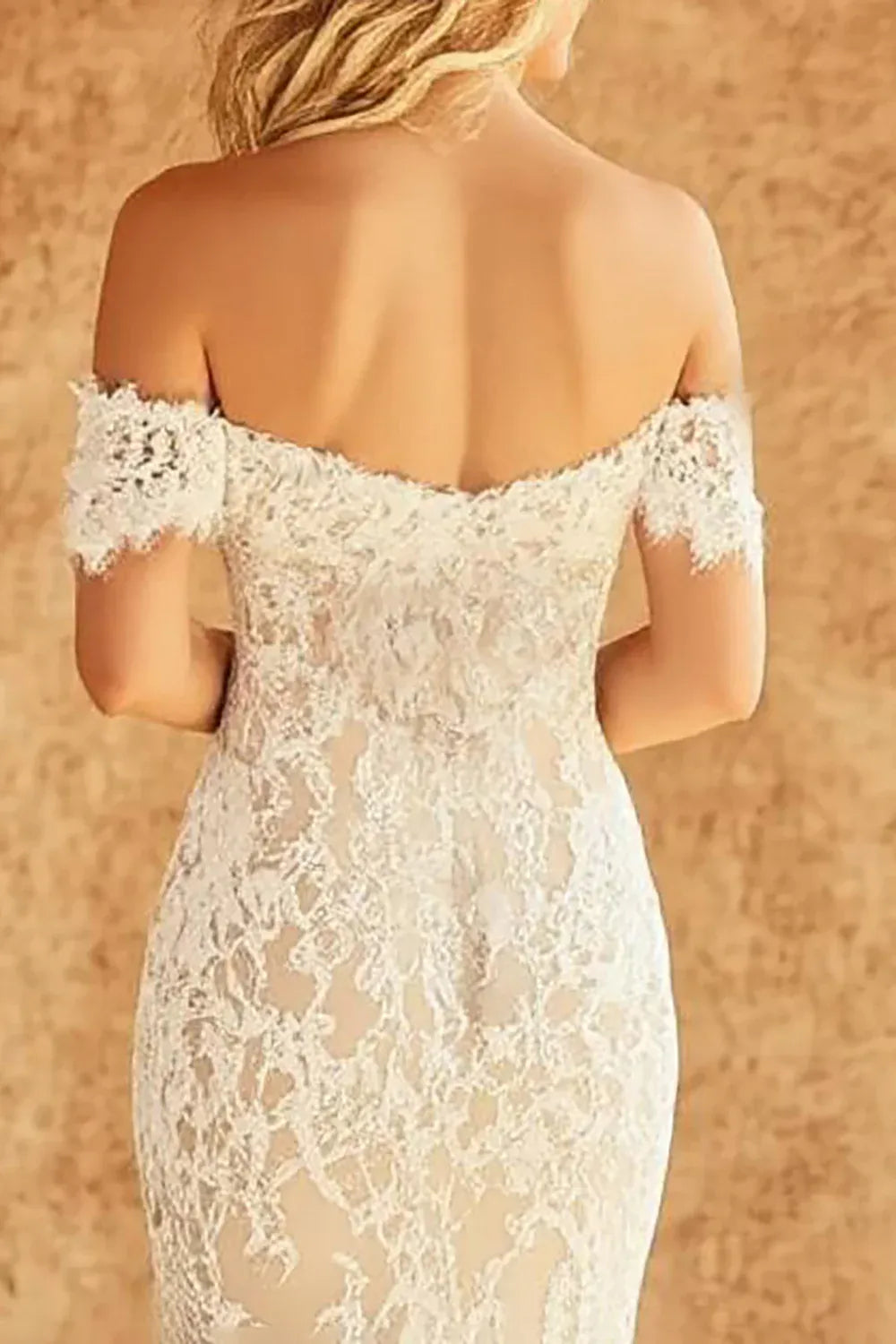 Off-the-Shoulder Lace Mermaid Wedding Dress with Sheer Bodice - Romantic Bridal Gown