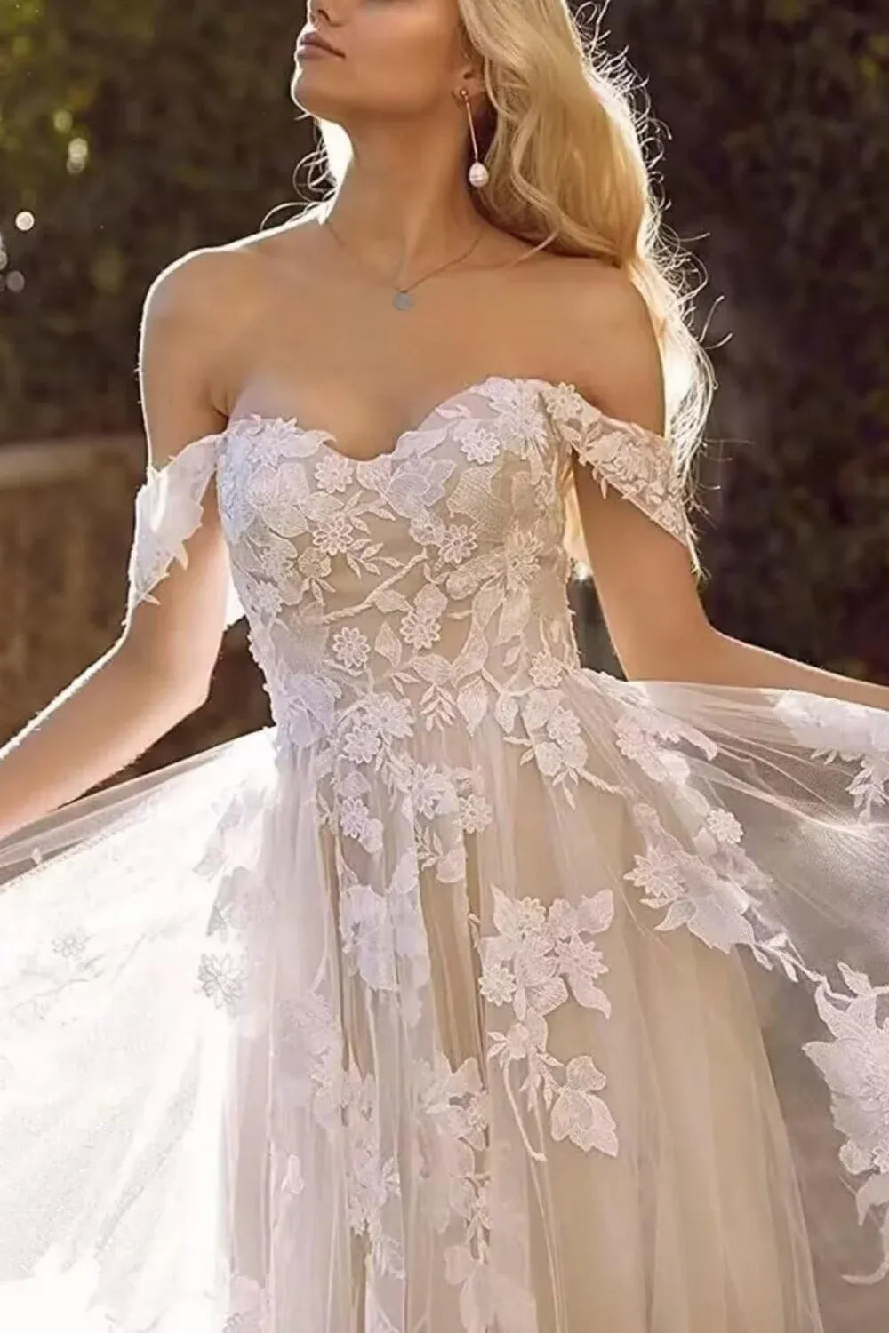 Off-the-Shoulder Lace Tulle A-Line Wedding Dress with Corset Back - Romantic Bridal Gown