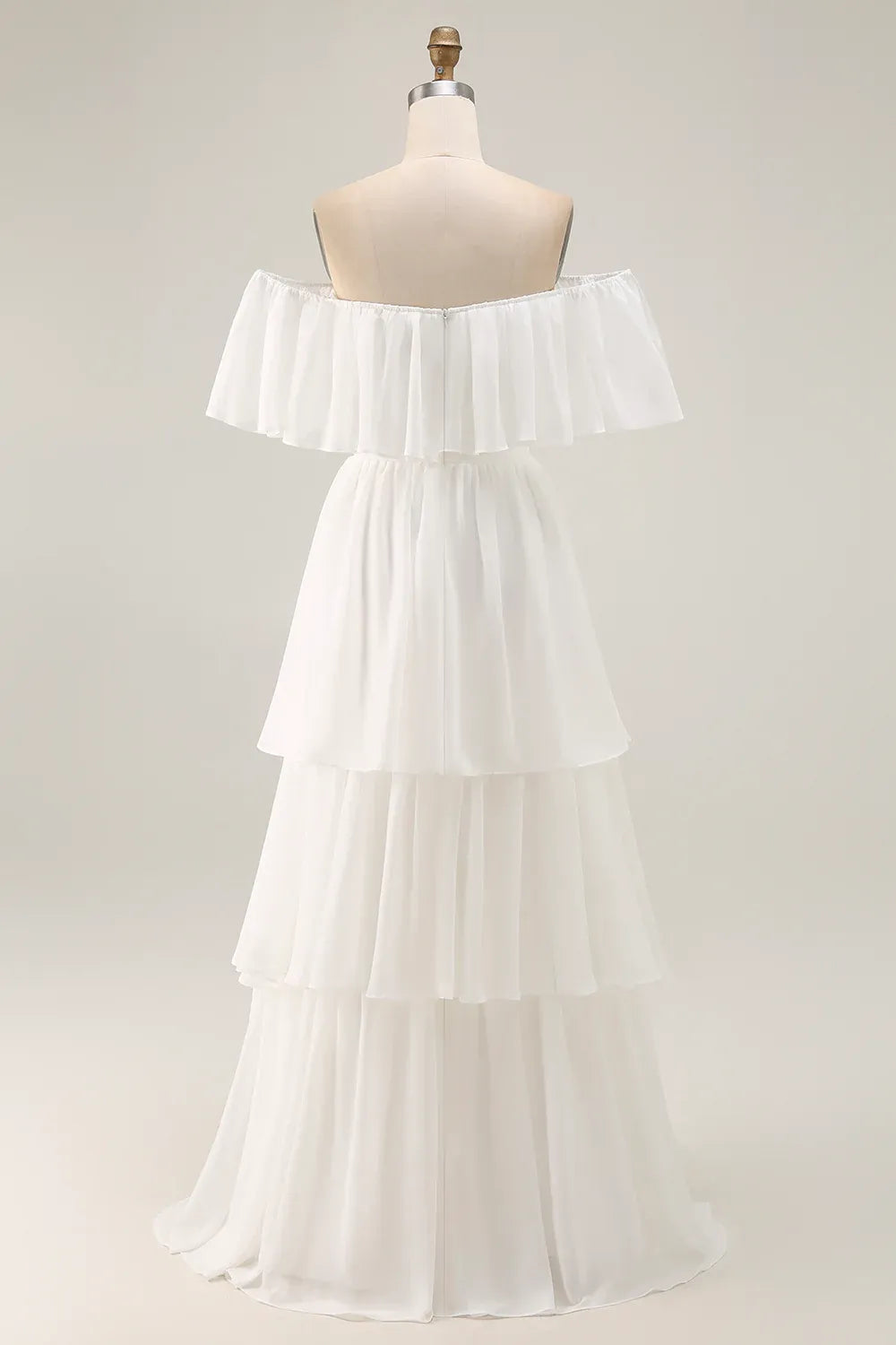 Off-the-Shoulder Ruffled Tiered Chiffon Wedding Dress - Bohemian Bridal Gown