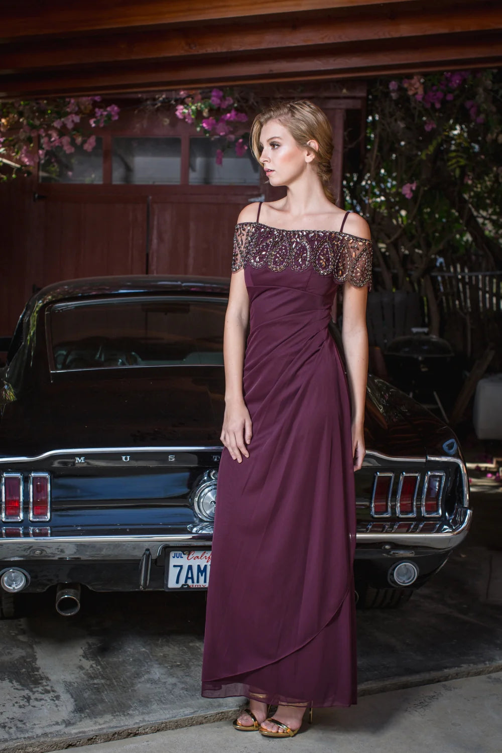 Off Shoulder Navy Blue Chiffon Evening Dresses with Beaded Bodice and Floor-Length Skirt