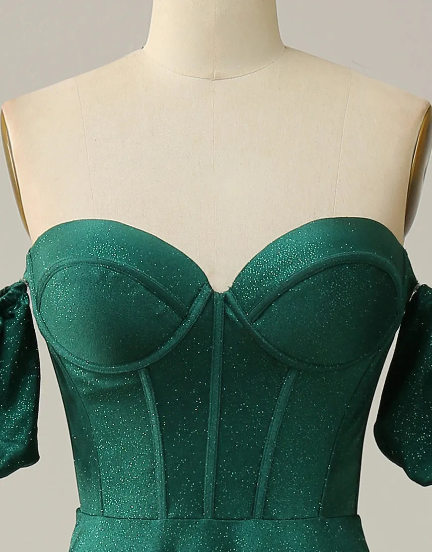 A-Line Off The Shoulder Long Glitter Prom Dress