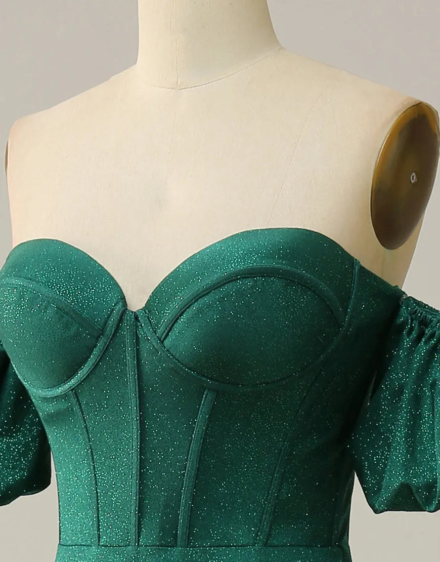 A-Line Off The Shoulder Long Glitter Prom Dress