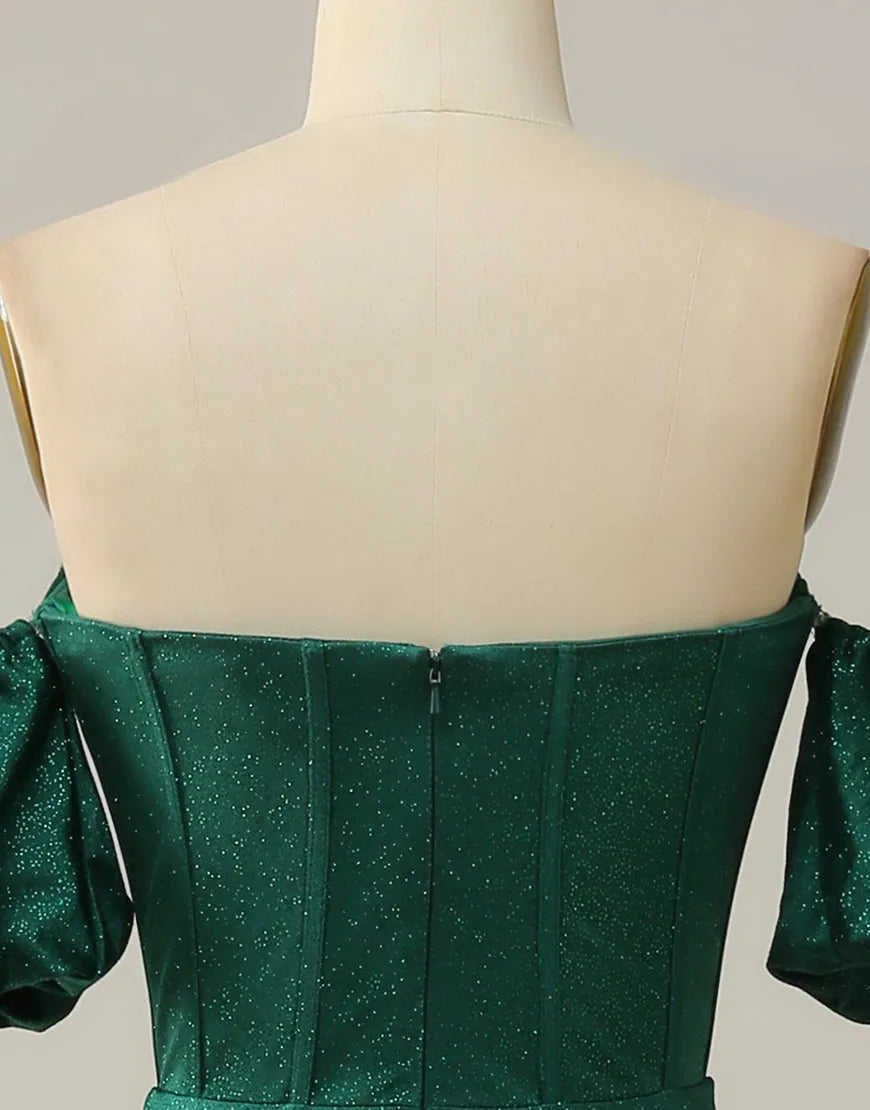 A-Line Off The Shoulder Long Glitter Prom Dress