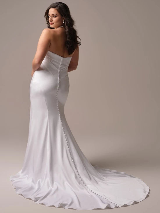 Off shoulder collar sleeveless and strapless pleated details backless and floor length wedding dress
