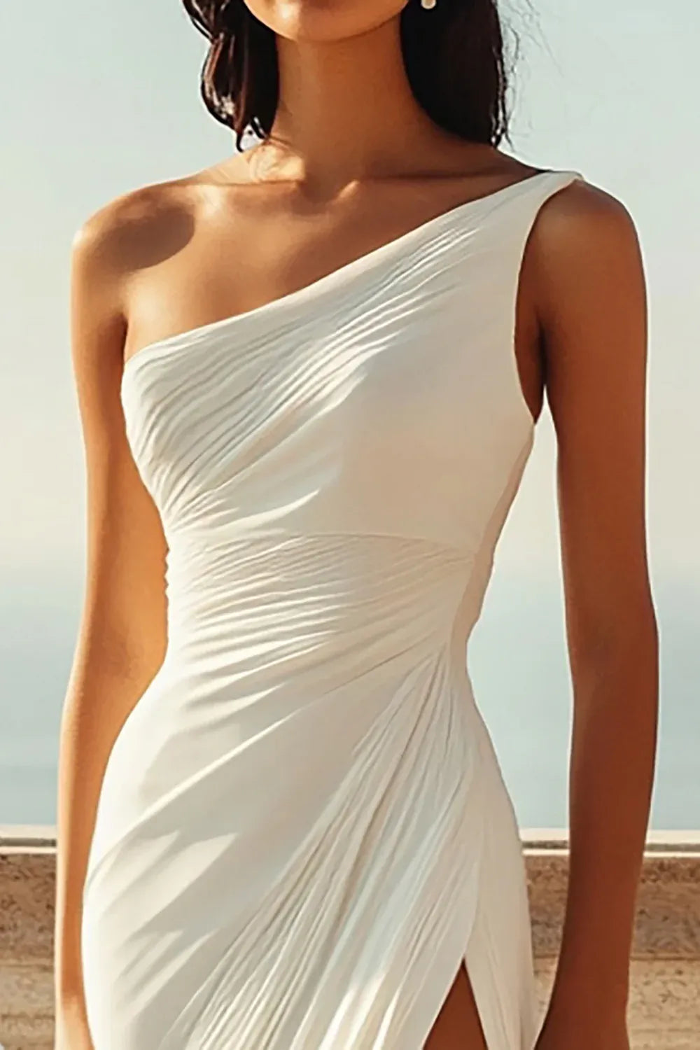 One-Shoulder Ruched Chiffon Mermaid Wedding Dress with Slit - Modern Bridal Gown