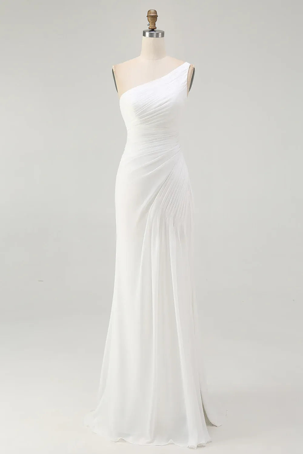 One-Shoulder Ruched Chiffon Mermaid Wedding Dress with Slit - Modern Bridal Gown