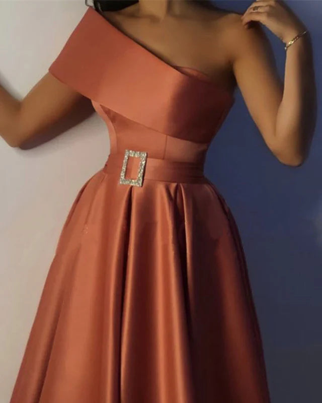 One Shoulder Satin Evening Dresses Long