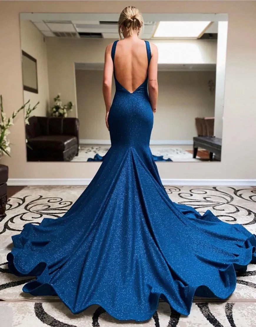 Mermaid Halter Neck Open Back Court Train Prom Dress