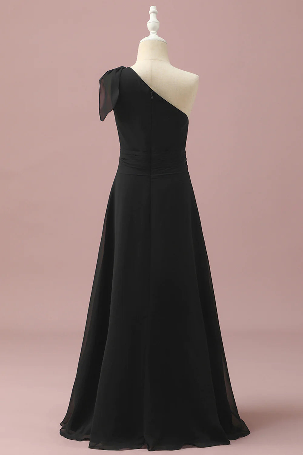 Black Chiffon One Shoulder A-Line Junior Bridesmaid Dress