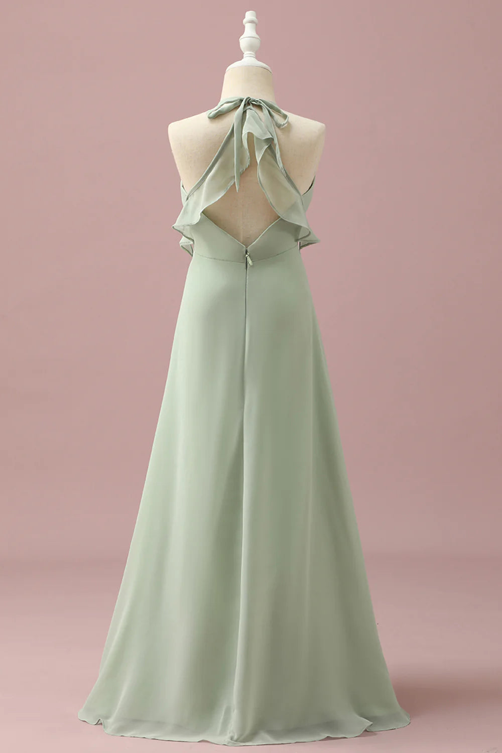 Sage Halter Chiffon A-Line Junior Bridesmaid Dress
