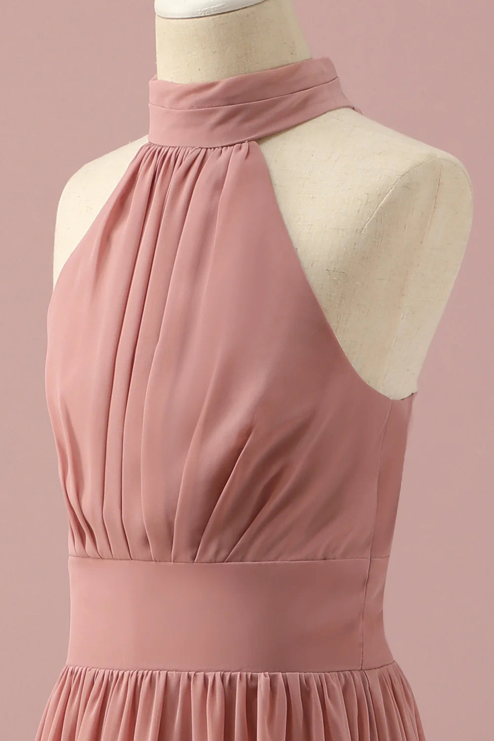 Light Brown Halter Chiffon Junior Bridesmaid Dress