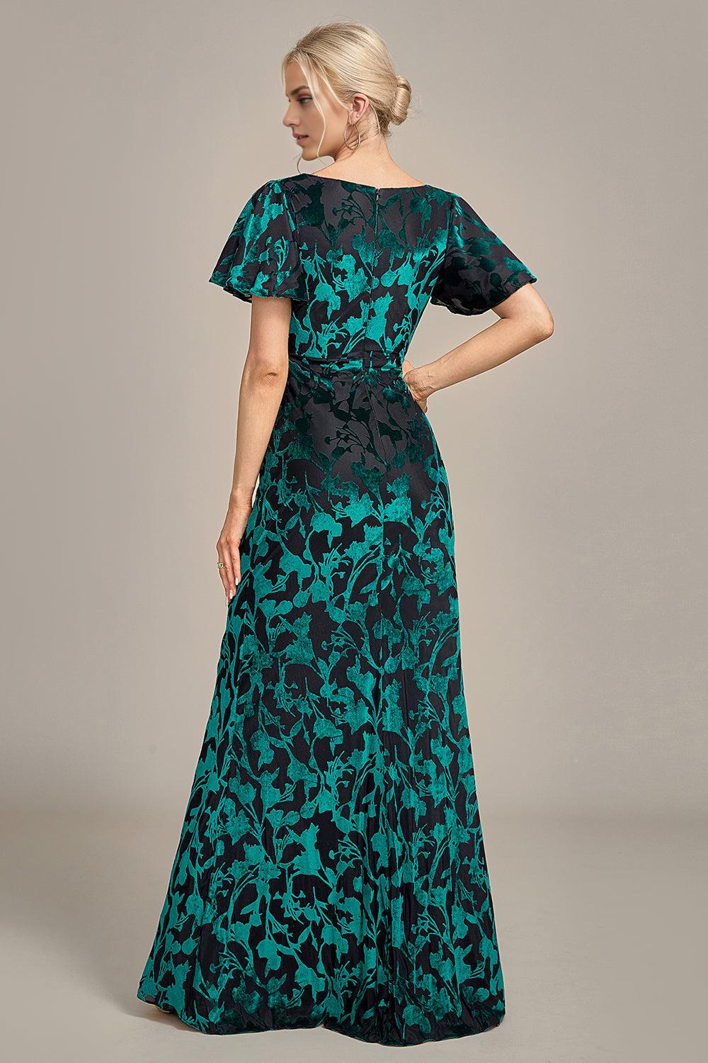 A-Line V Neck Velvet Mother of the Bride Dress With Short Sleeves