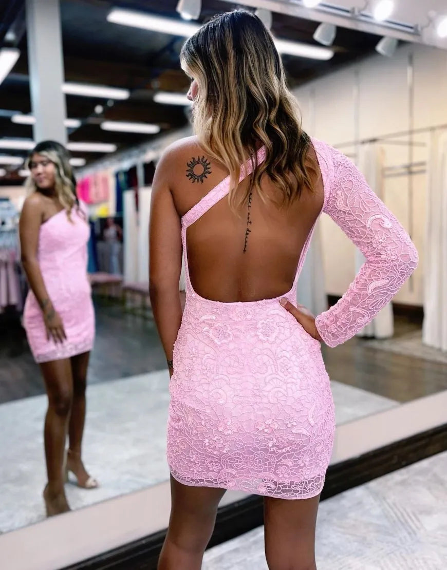 Shoulder Open Back Lace Homecoming Dress