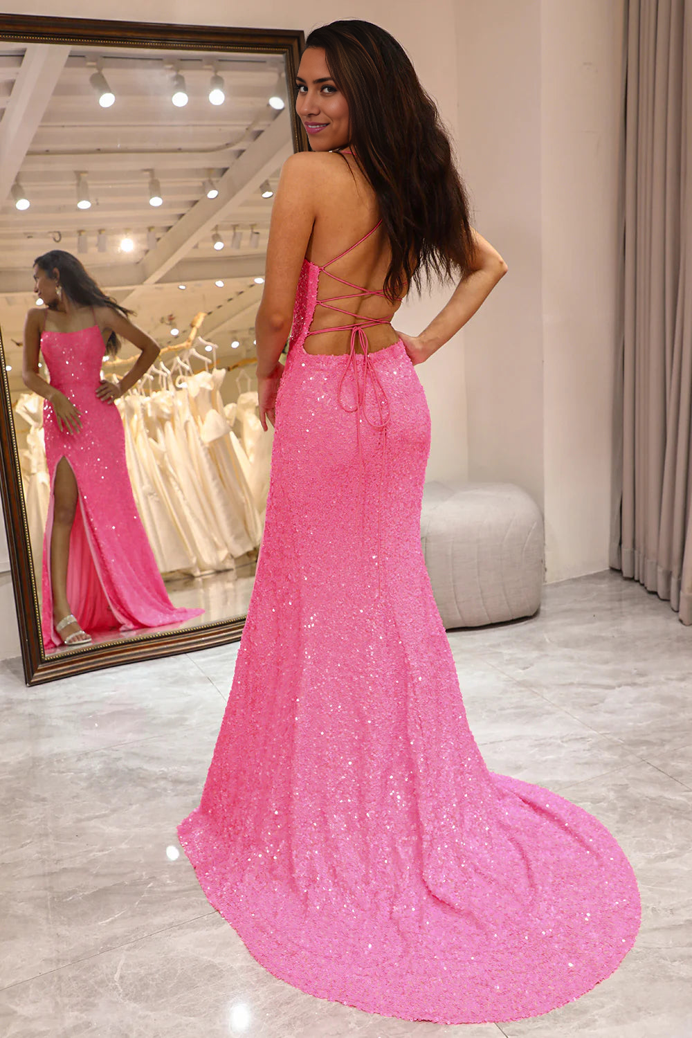 Spaghetti Straps Mermaid Long Prom Dress With Slit