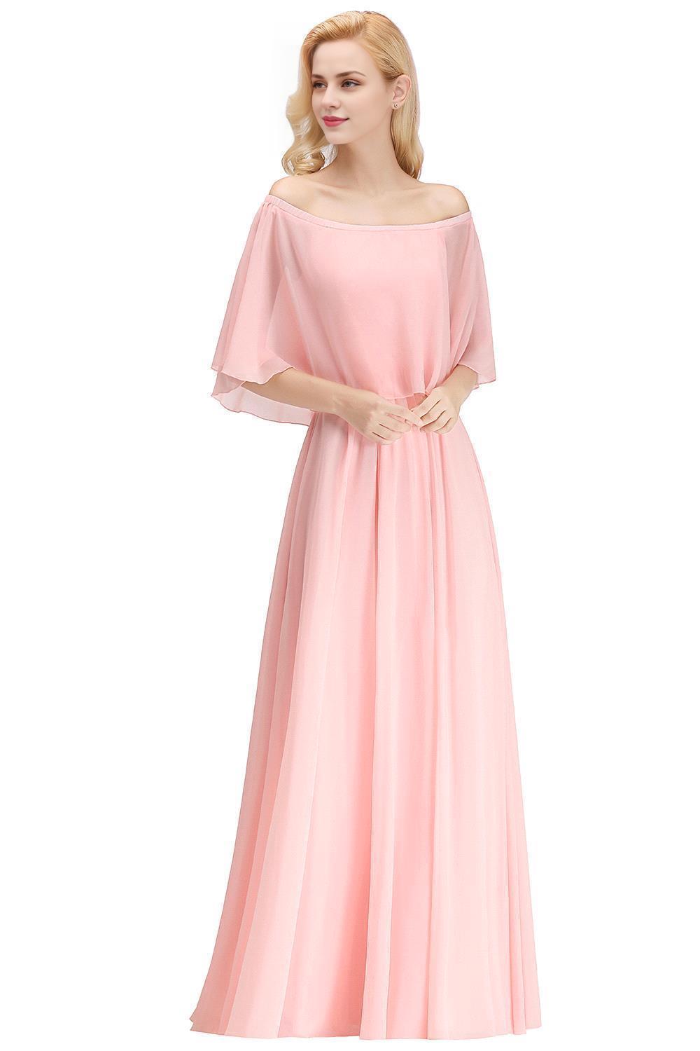 Chiffon Pink Off-the-Shoulder Bridesmaid Dresses