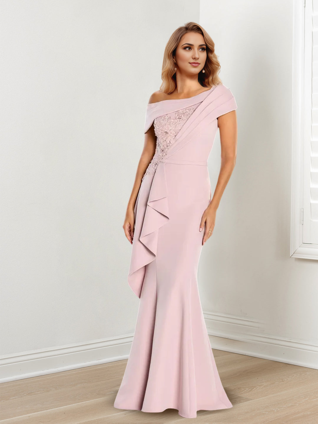 Trumpet/Mermaid One-Shoulder Long Sleeves Mother Of The Bride Dresses With LaceRegular price