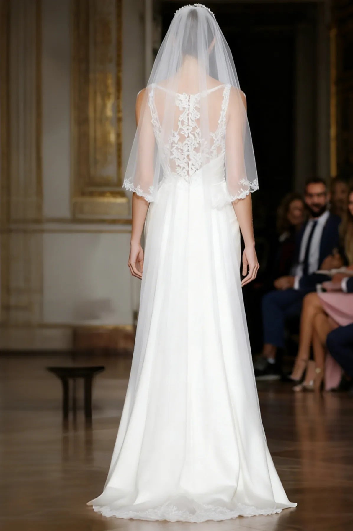 Plunge V-Neck Lace & Satin Wedding Dress with High Slit & Illusion Back - Elegant Bridal Gown