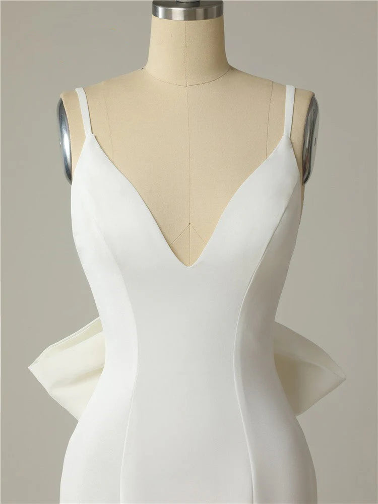 Princess Spaghetti Straps Backless V Neck Mermaid Wedding Dresses Bride Dresses